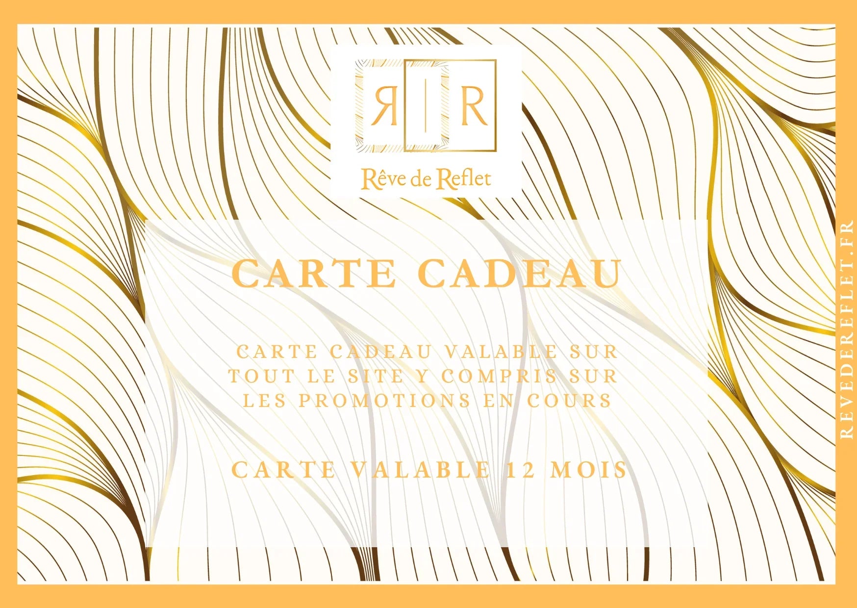 Carte cadeau Rêve de Reflet avec design doré élégant et texte sur validité et promotions